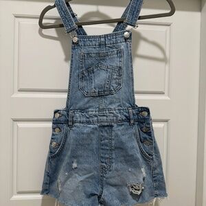 Distressed Denim Short Overalls Size 4